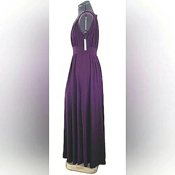 Vintage Purple Formal Gown Beaded Soft Stretch Evening Event Cocktail Dress - Picture 4 of 9